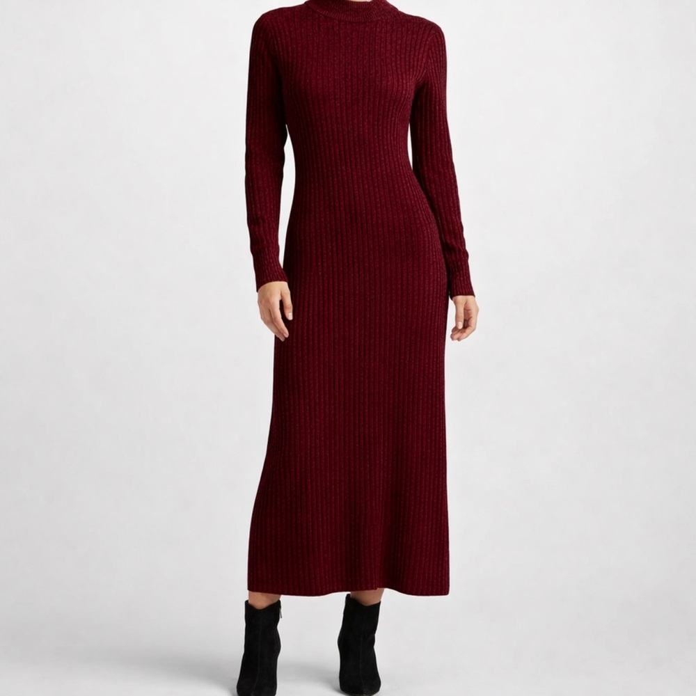 NWOT House of Harlow Maroon Ribbed Mock neck long sleeve Sweater dress size L